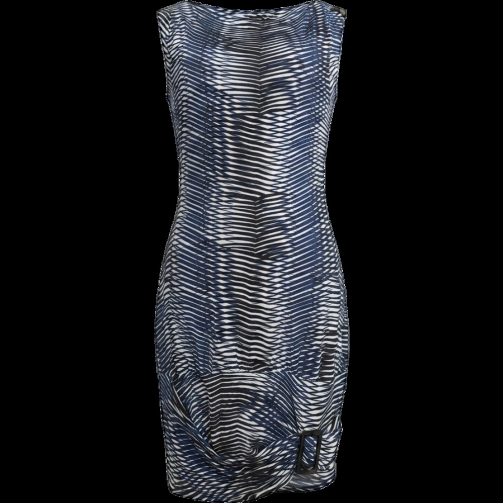 Miss Sixty Italy Blue Black White Print Sleeveless Sheath Dress Buckle Hem Stret